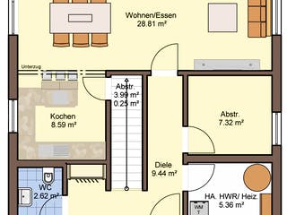 Fertighaus Jakomo von Büdenbender Hausbau, Pultdachhaus Grundriss 1