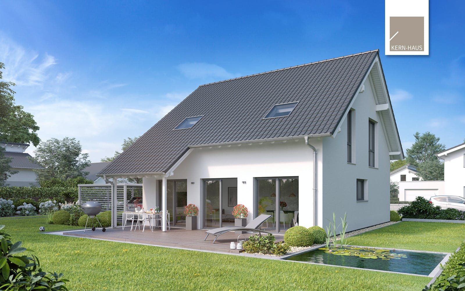 Massivhaus Familienhaus Jano von Kern-Haus Schlüsselfertig ab 404900€, Satteldach-Klassiker Außenansicht 2