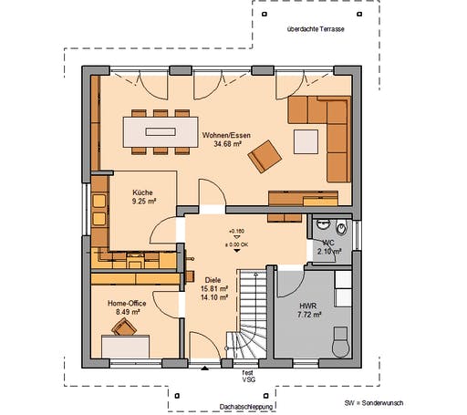 Massivhaus Architektenhaus Jano von Kern-Haus Schlüsselfertig ab 346900€, Satteldach-Klassiker Grundriss 1