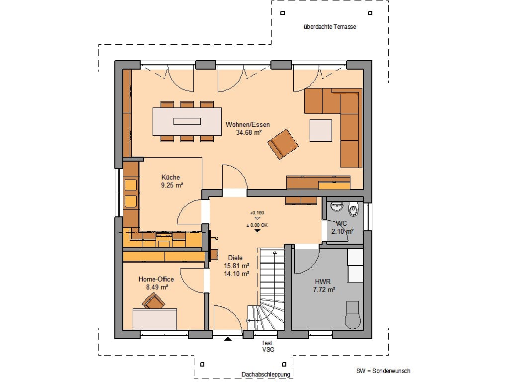 Massivhaus Familienhaus Jano von Kern-Haus Schlüsselfertig ab 404900€, Satteldach-Klassiker Grundriss 1
