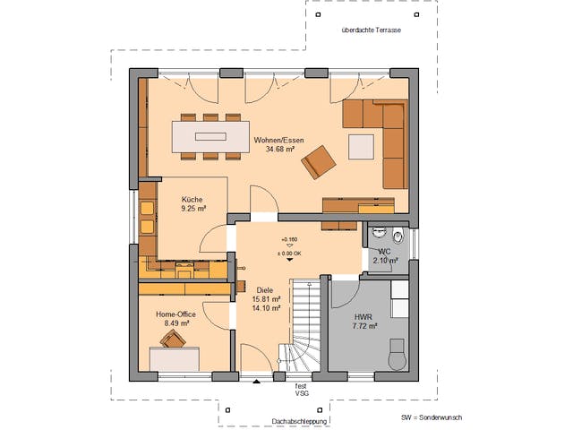 Massivhaus Familienhaus Jano von Kern-Haus Schlüsselfertig ab 379900€, Satteldach-Klassiker Grundriss 1