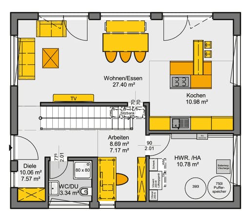 Fertighaus Jedermann Akzent von Büdenbender Schlüsselfertig ab 319200€, Satteldach-Klassiker Grundriss 1