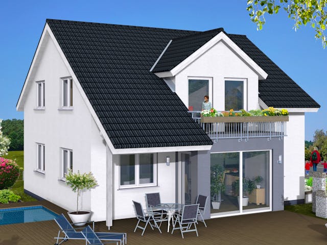 Fertighaus Jubiläumshaus von HEFA Holz- & Massivhaus Schlüsselfertig ab 249500€, Satteldach-Klassiker Außenansicht 1