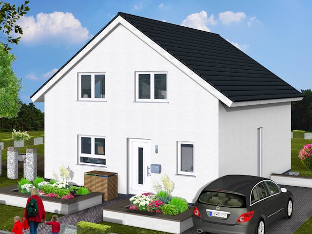 Fertighaus Jubiläumshaus von HEFA Holz- & Massivhaus Schlüsselfertig ab 249500€, Satteldach-Klassiker Außenansicht 2