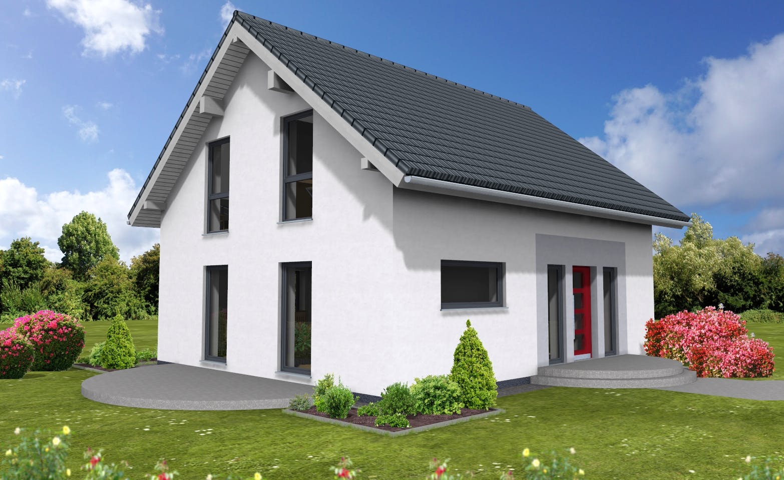 Fertighaus Junge Familie 127 von Suckfüll Energiesparhaus Schlüsselfertig ab 306686€, Satteldach-Klassiker Außenansicht 1