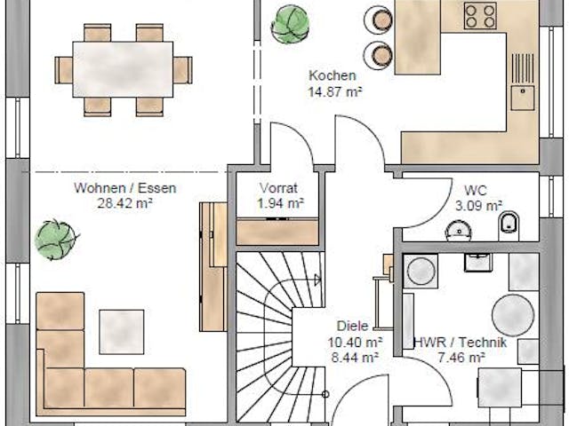 Fertighaus Junge Familie 127 von Suckfüll Energiesparhaus Schlüsselfertig ab 359100€, Satteldach-Klassiker Grundriss 1