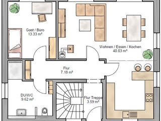 Fertighaus Junge Familie 146 von Suckfüll Energiesparhaus Schlüsselfertig ab 384750€, Satteldach-Klassiker Grundriss 1