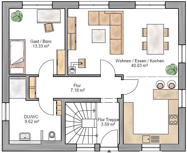 Fertighaus Junge Familie 146 von Suckfüll Energiesparhaus Schlüsselfertig ab 329499€, Satteldach-Klassiker Grundriss 1