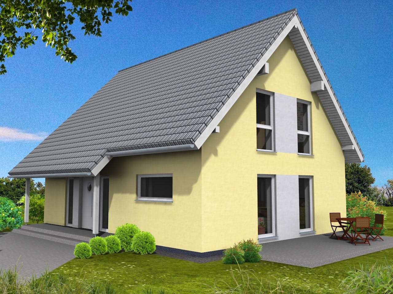 Fertighaus Junge Familie 148 von Suckfüll Energiesparhaus Schlüsselfertig ab 390544€, Satteldach-Klassiker Außenansicht 1