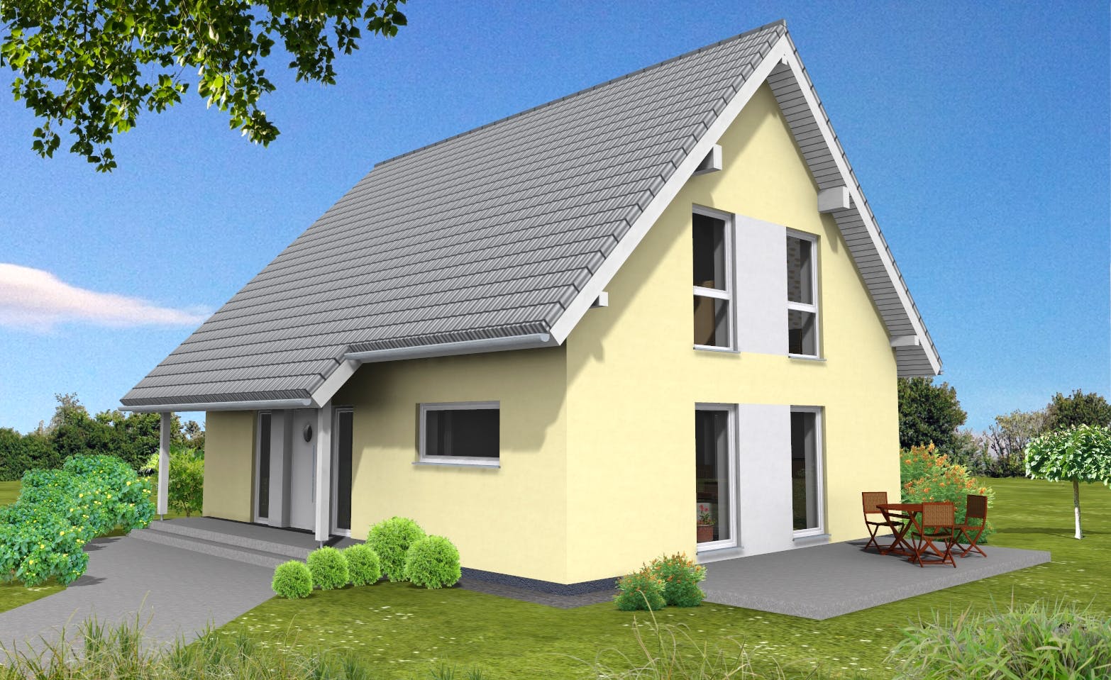 Fertighaus Junge Familie 148 von Suckfüll Energiesparhaus Schlüsselfertig ab 334642€, Satteldach-Klassiker Außenansicht 1