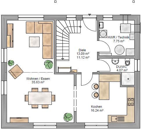 Fertighaus Junge Familie 148 von Suckfüll Energiesparhaus Schlüsselfertig ab 334642€, Satteldach-Klassiker Grundriss 1