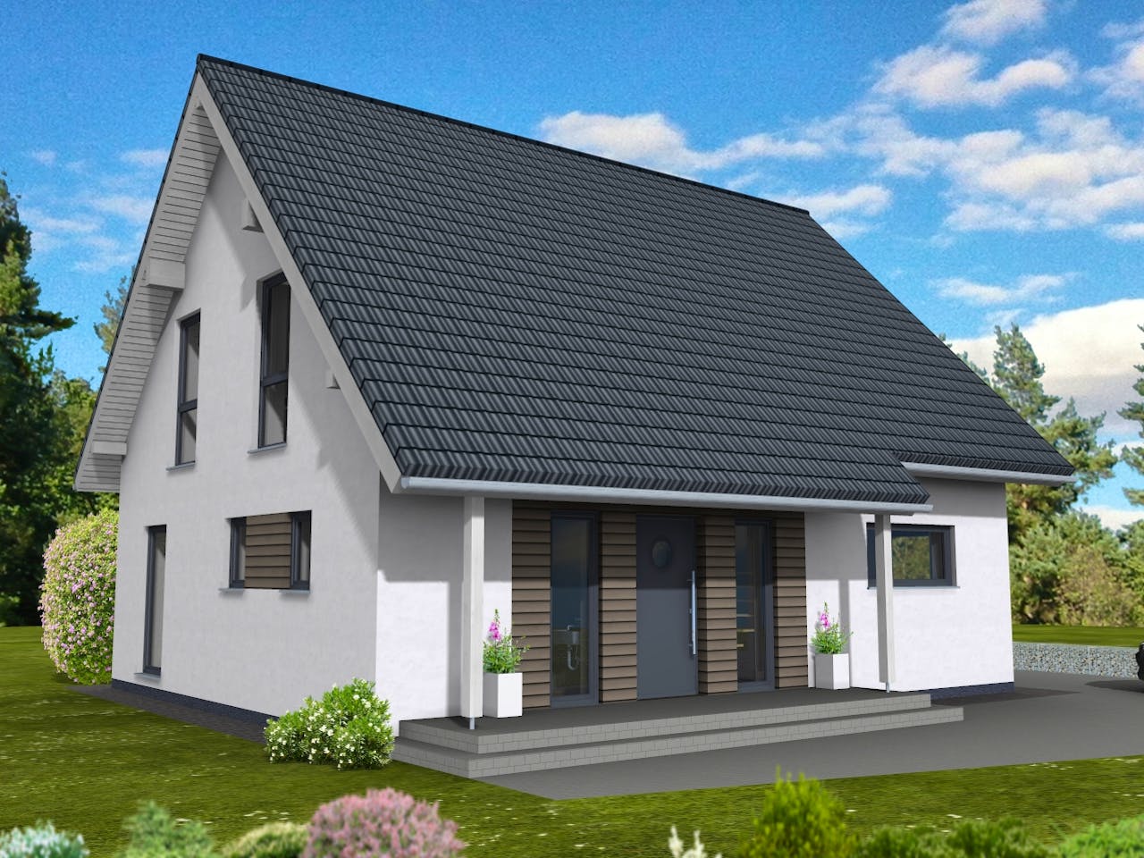 Fertighaus Junge Familie 149 von Suckfüll Energiesparhaus Schlüsselfertig ab 394819€, Satteldach-Klassiker Außenansicht 1