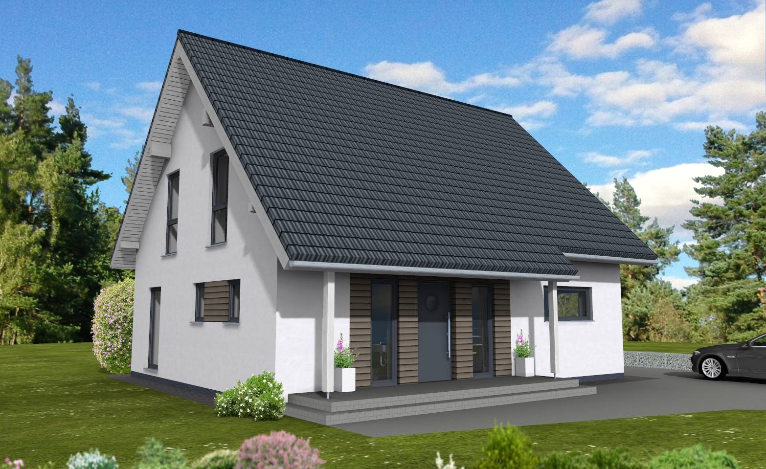 Fertighaus Junge Familie 149 von Suckfüll Energiesparhaus Schlüsselfertig ab 338445€, Satteldach-Klassiker Außenansicht 1