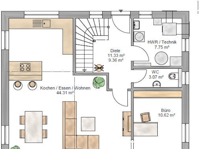 Fertighaus Junge Familie 149 von Suckfüll Energiesparhaus Schlüsselfertig ab 394819€, Satteldach-Klassiker Grundriss 1