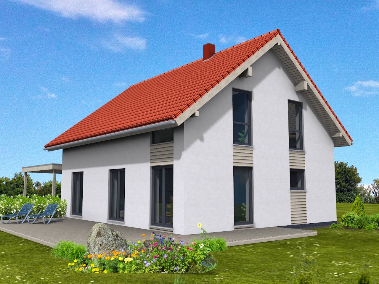 Fertighaus Junge Familie 153 von Suckfüll Energiesparhaus Schlüsselfertig ab 402131€, Satteldach-Klassiker Außenansicht 1