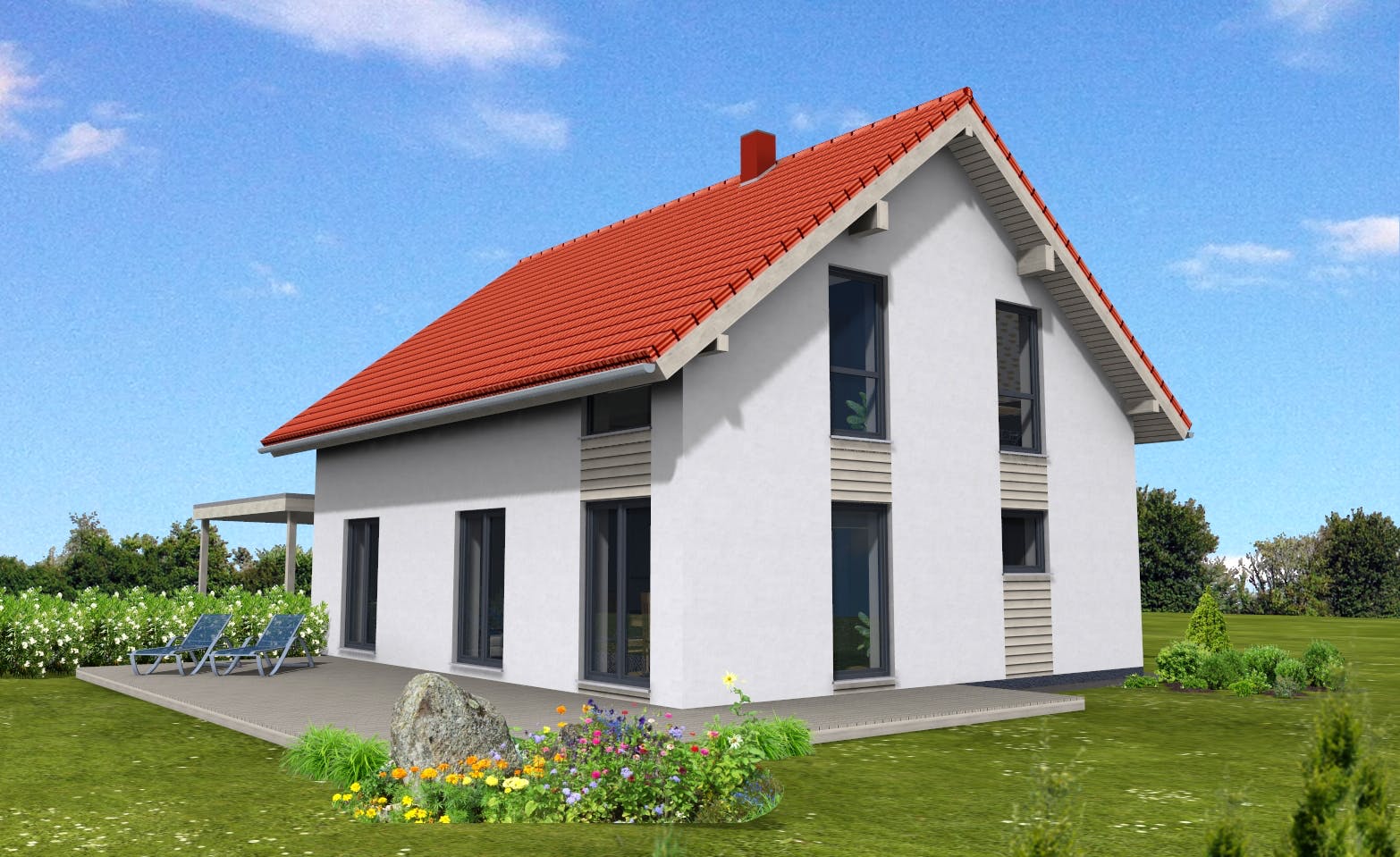 Fertighaus Junge Familie 153 von Suckfüll Energiesparhaus Schlüsselfertig ab 344930€, Satteldach-Klassiker Außenansicht 1