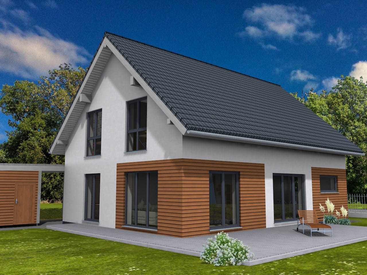 Fertighaus Junge Familie 174 von Suckfüll Energiesparhaus Schlüsselfertig ab 446344€, Satteldach-Klassiker Außenansicht 1