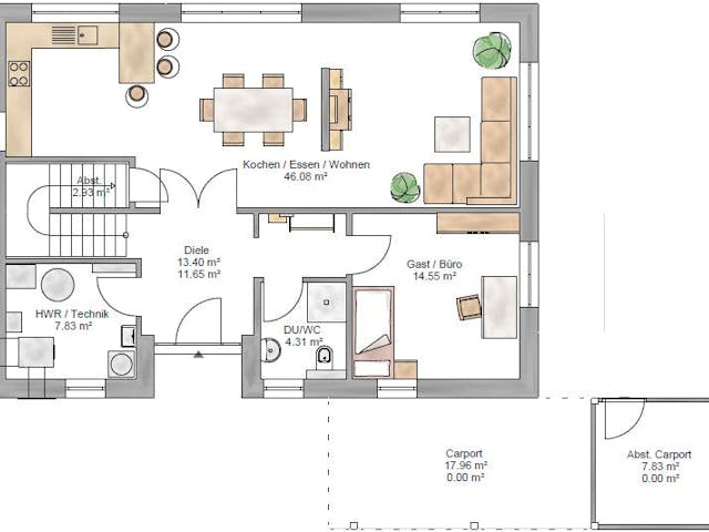 Fertighaus Junge Familie 174 von Suckfüll Energiesparhaus Schlüsselfertig ab 446344€, Satteldach-Klassiker Grundriss 1