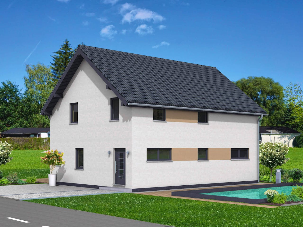 Fertighaus Junto 167 von Fingerhut Haus Schlüsselfertig ab 523164€, Satteldach-Klassiker Außenansicht 1