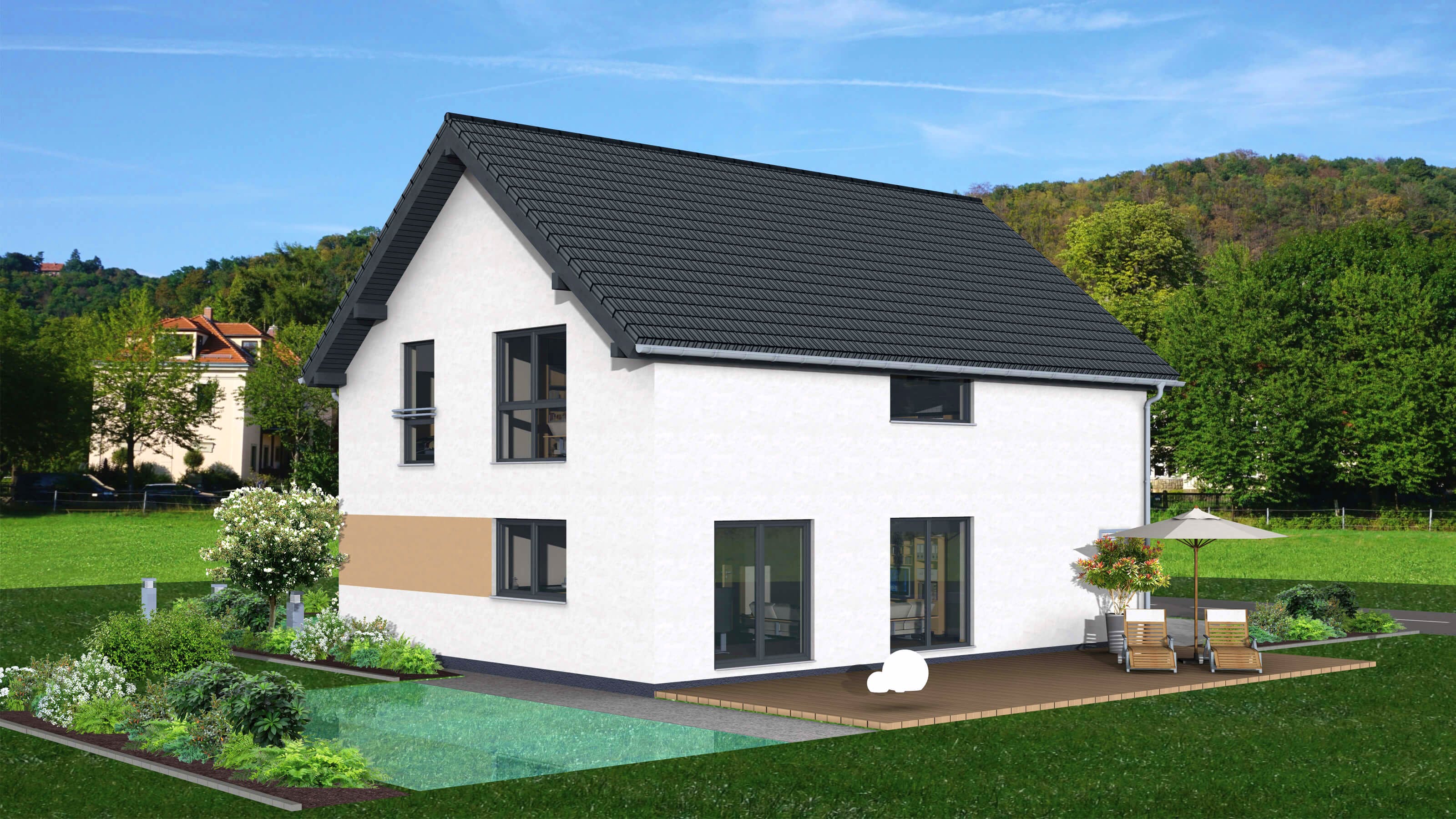 Fertighaus Junto 167 von FINGERHUT-HAUS Schlüsselfertig ab 517615€, Satteldach-Klassiker Außenansicht 2