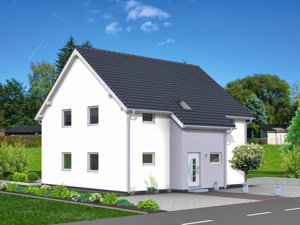 Fertighaus Junto 184 von Fingerhut Haus Schlüsselfertig ab 562403€, Satteldach-Klassiker Außenansicht 1