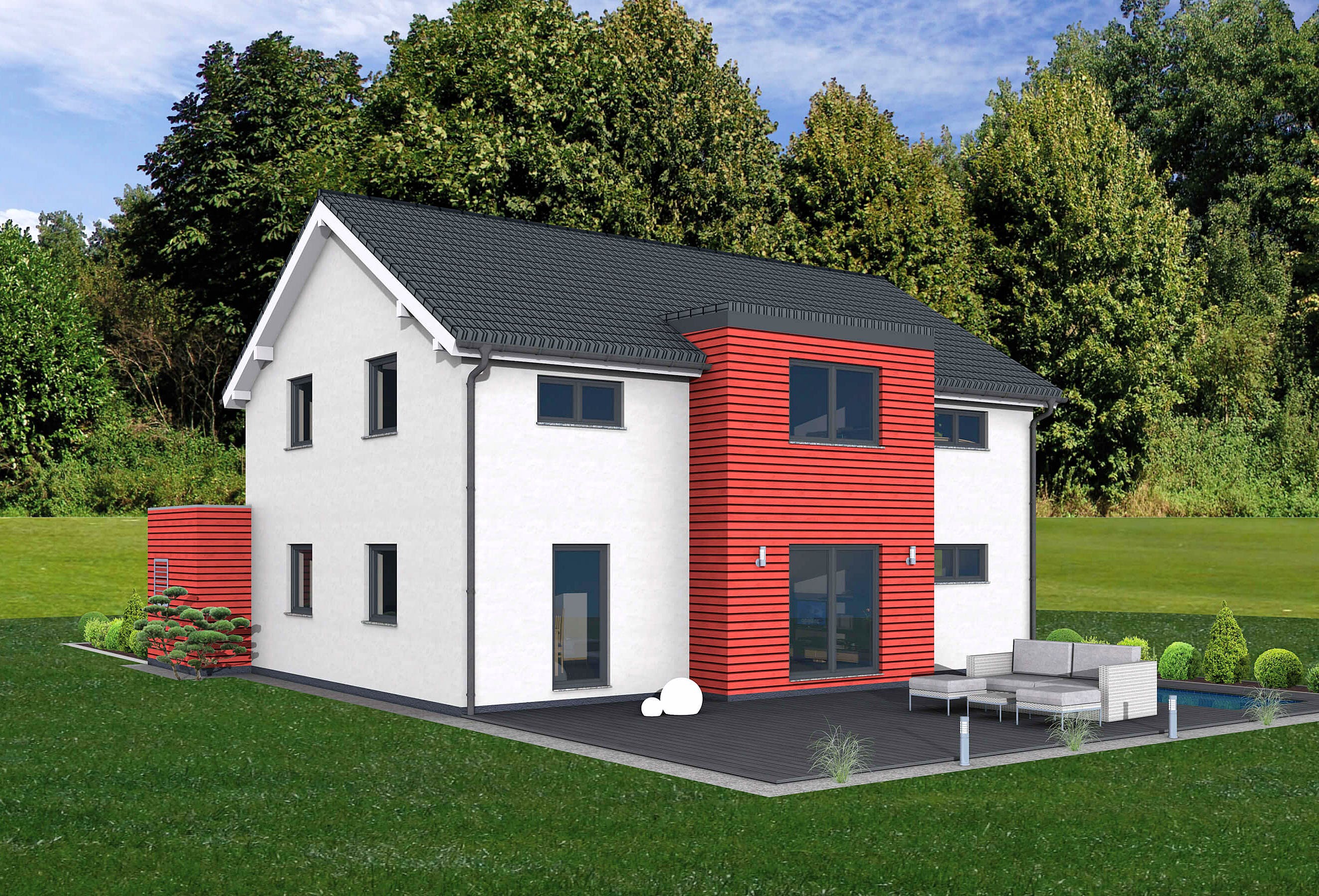 Fertighaus Junto 193 von FINGERHUT-HAUS Schlüsselfertig ab 605654€, Satteldach-Klassiker Außenansicht 1