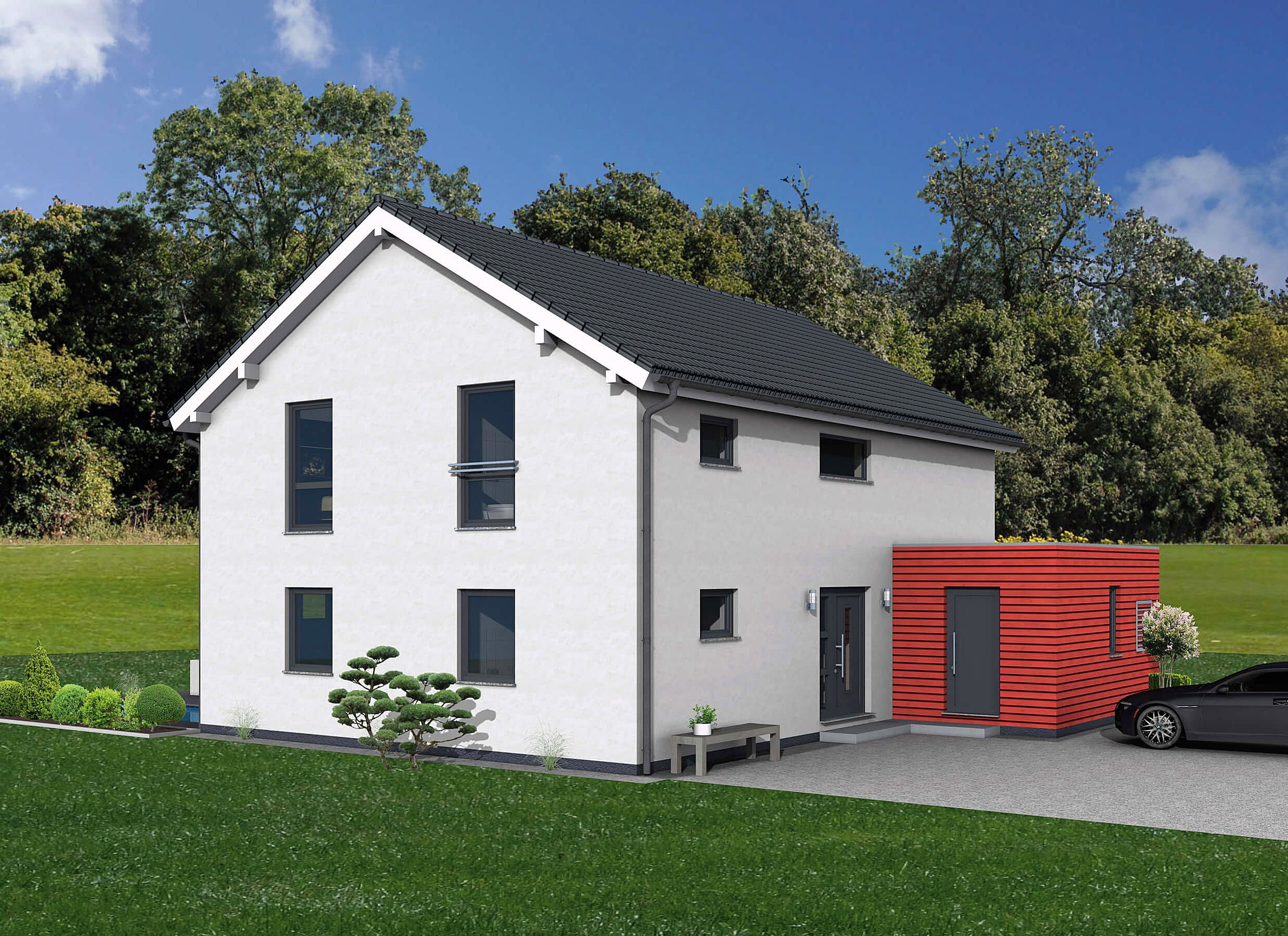 Fertighaus Junto 193 von FINGERHUT-HAUS Schlüsselfertig ab 605654€, Satteldach-Klassiker Außenansicht 2