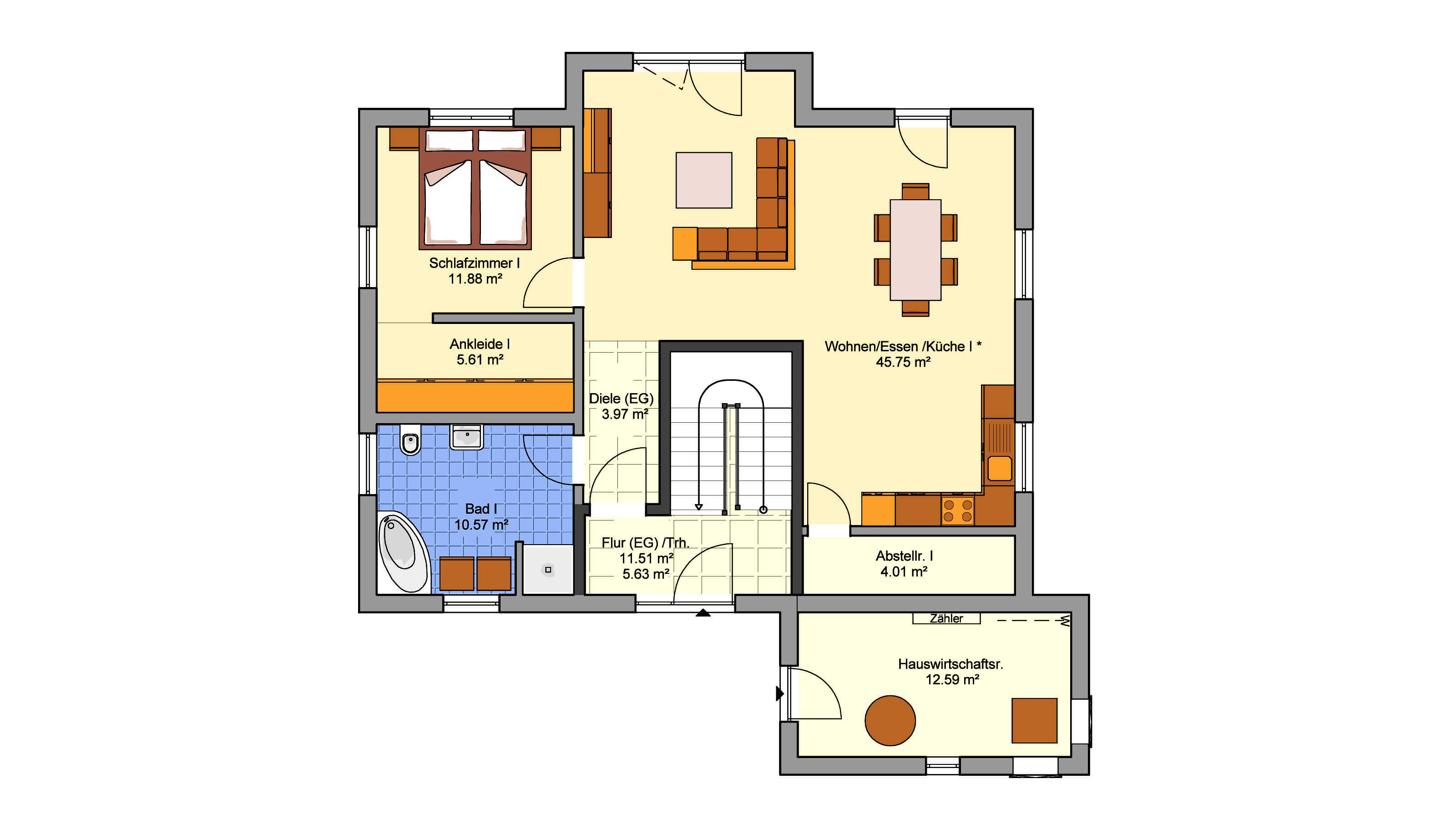 Fertighaus Junto 193 von FINGERHUT-HAUS Schlüsselfertig ab 605654€, Satteldach-Klassiker Grundriss 1