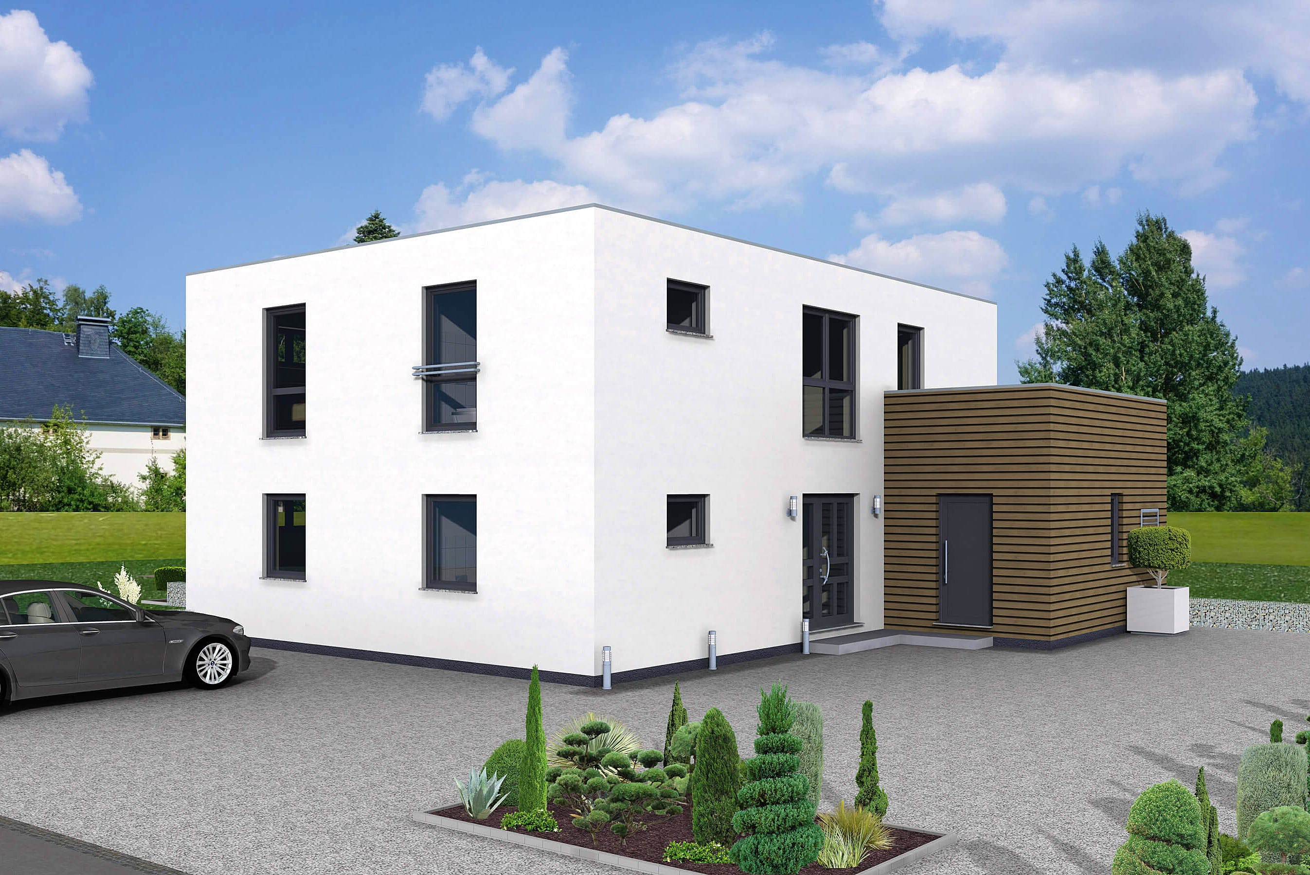 Fertighaus Junto 209 von FINGERHUT-HAUS Schlüsselfertig ab 631735€, Cubushaus Außenansicht 2