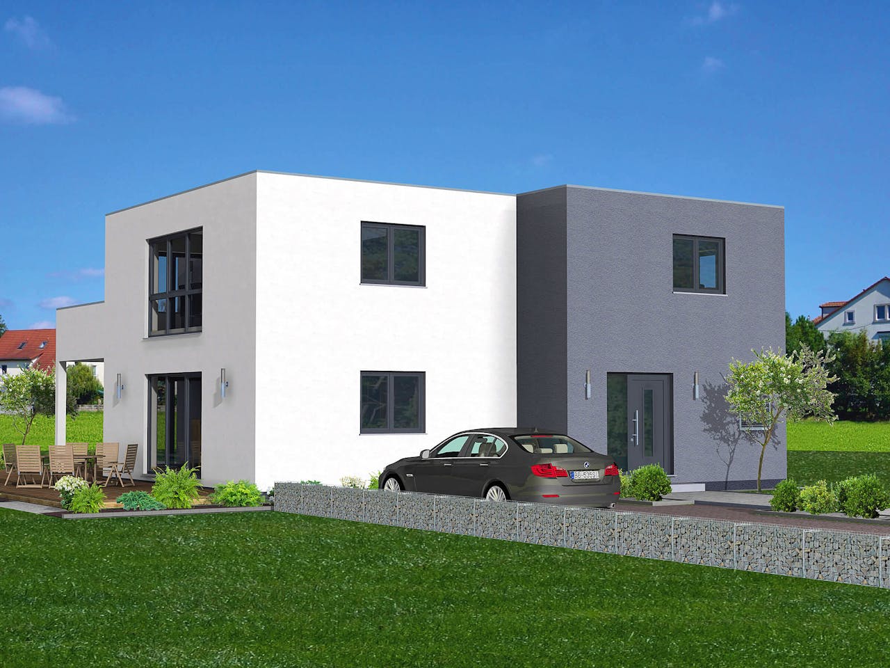 Fertighaus Junto 222 von Fingerhut Haus Schlüsselfertig ab 635208€, Cubushaus Außenansicht 1