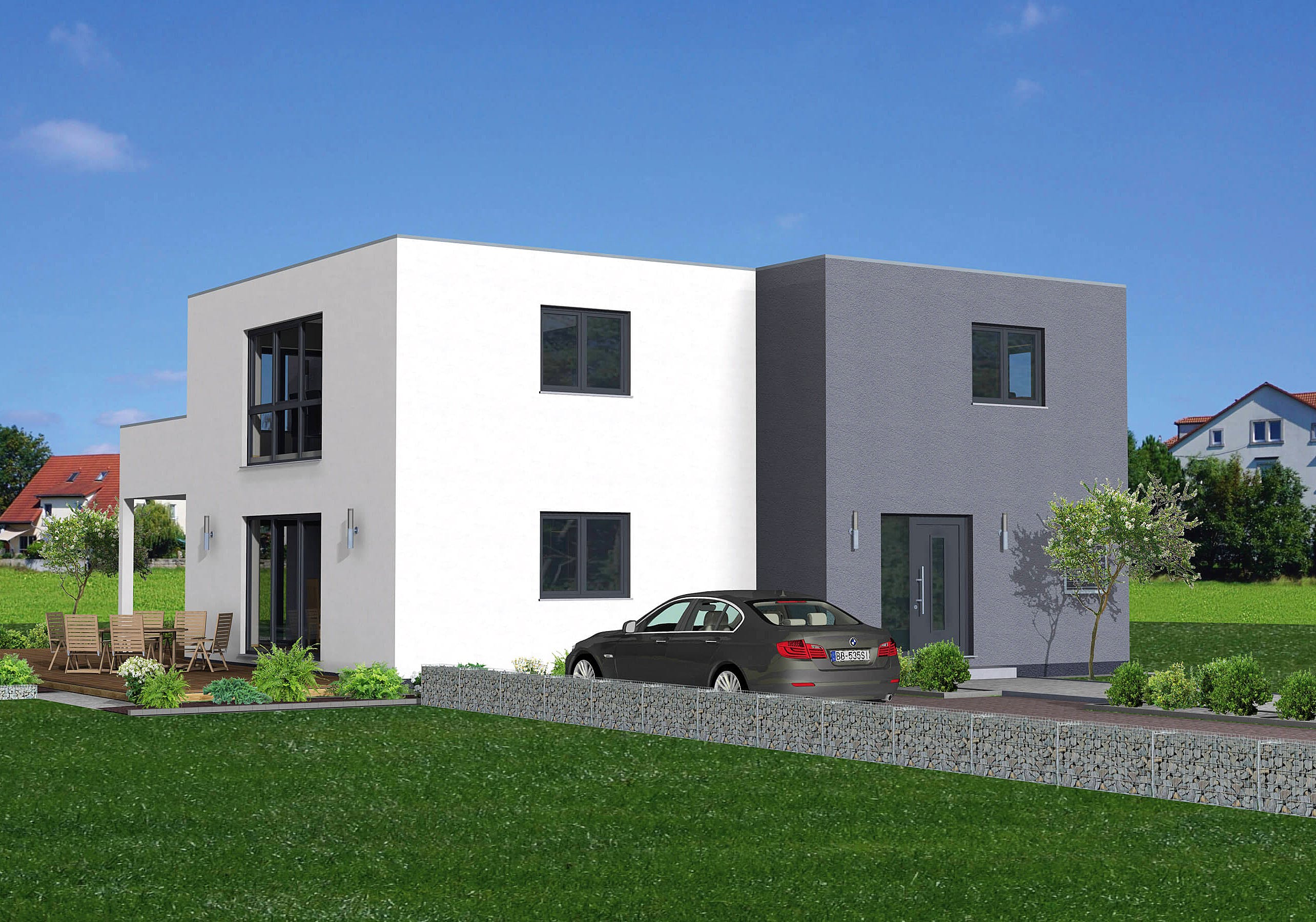 Fertighaus Junto 222 von FINGERHUT-HAUS Schlüsselfertig ab 636447€, Cubushaus Außenansicht 1