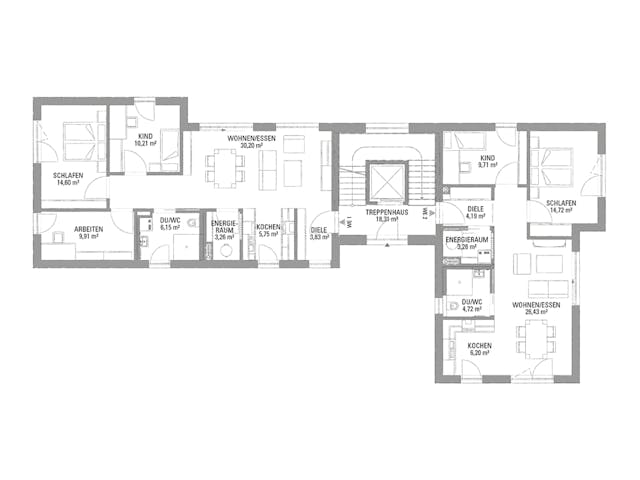 Fertighaus Mehrfamilienhaus KUBOS 4.269_a von KAMPA - Mehrfamilienhäuser Schlüsselfertig ab 1847375€, Cubushaus Grundriss 1
