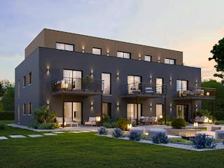 Fertighaus Mehrfamilienhaus More 7.1 von KAMPA - Mehrfamilienhäuser Schlüsselfertig ab 2060242€, Cubushaus Außenansicht 1