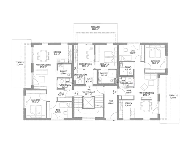 Fertighaus-Mehrfamilienhaus: Gestaltung des Grundrisses für 6 Wohneinheiten
