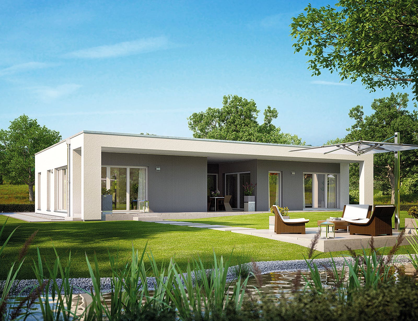 Fertighaus CLARON 2.1150 von KAMPA, Bungalow Außenansicht 2