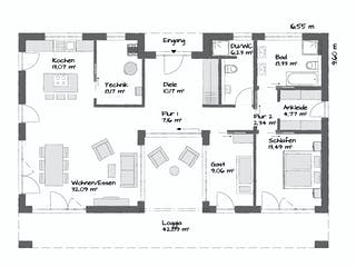 Fertighaus CLARON 2.1150 von KAMPA Schlüsselfertig ab 563083€, Bungalow Grundriss 1