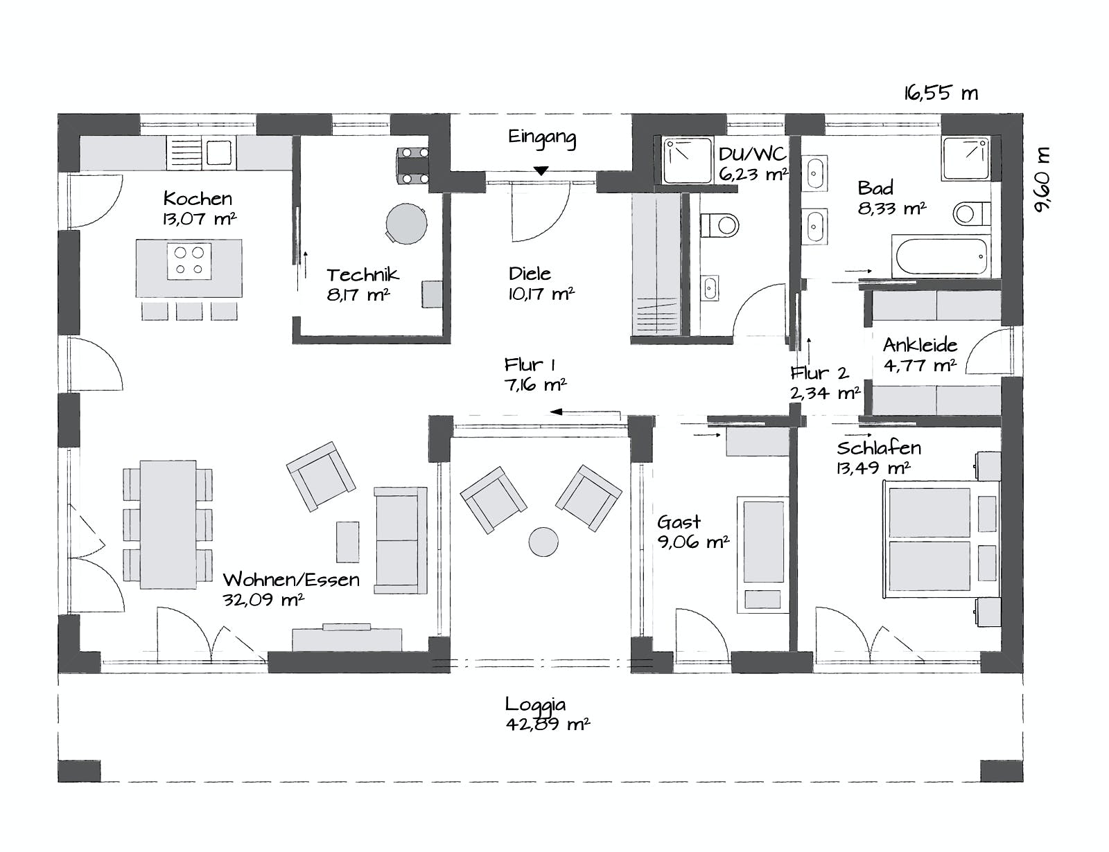 Fertighaus CLARON 2.1150 von KAMPA, Bungalow Grundriss 1