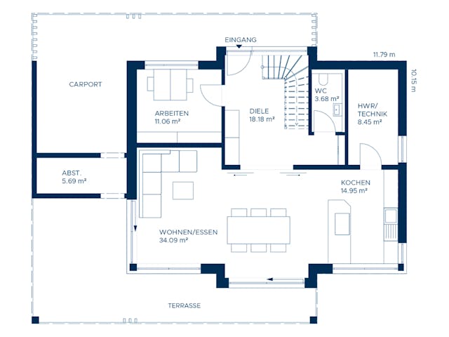 Fertighaus Concept 2 von KAMPA Schlüsselfertig ab 634731€, Satteldach-Klassiker Grundriss 1