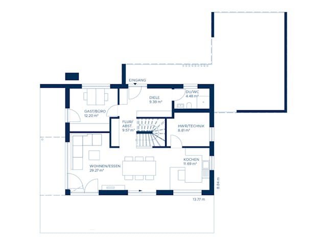 Fertighaus Concept 5 von KAMPA Schlüsselfertig ab 598464€, Satteldach-Klassiker Grundriss 1