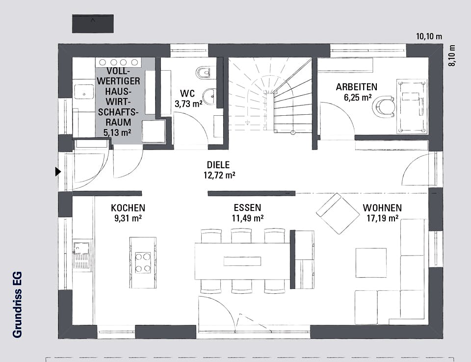 Fertighaus Edition Haus No. 1 von KAMPA Schlüsselfertig ab 418275€, Satteldach-Klassiker Grundriss 1