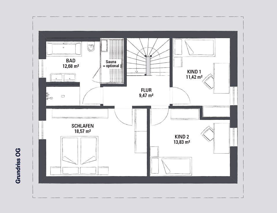 Fertighaus Edition Haus No. 1 von KAMPA Schlüsselfertig ab 418275€, Satteldach-Klassiker Grundriss 2