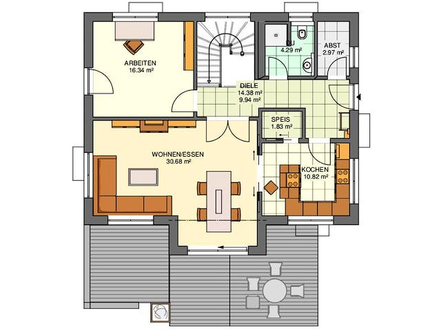 Fertighaus Einfamilienhaus mit Querhaus von KAMPA Schlüsselfertig ab 450000€, Satteldach-Klassiker Grundriss 1