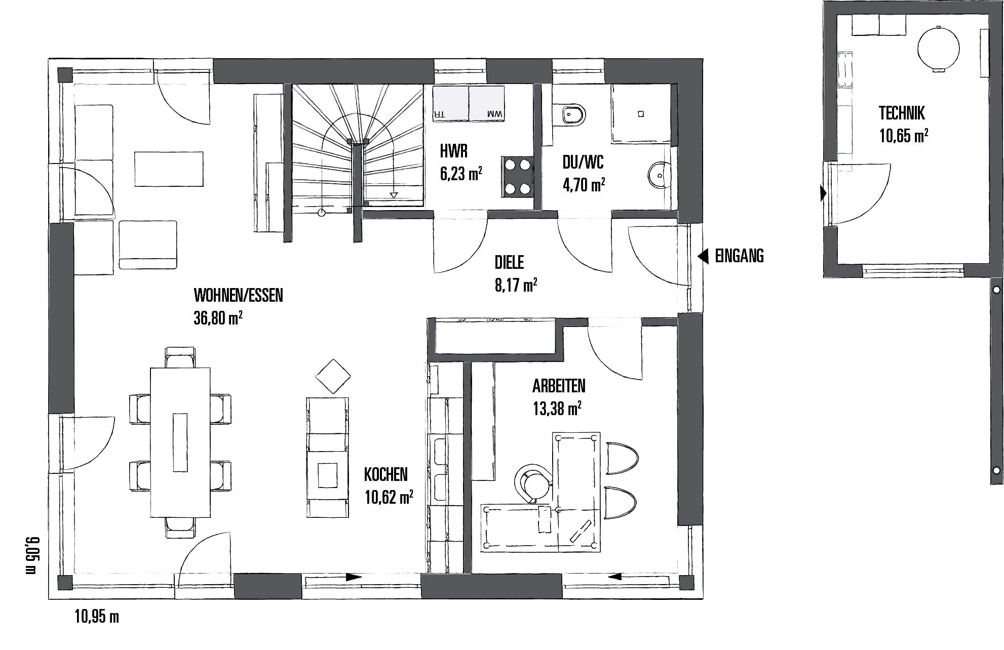 Fertighaus LANOS 2.1591 von KAMPA Schlüsselfertig ab 661236€, Satteldach-Klassiker Grundriss 1
