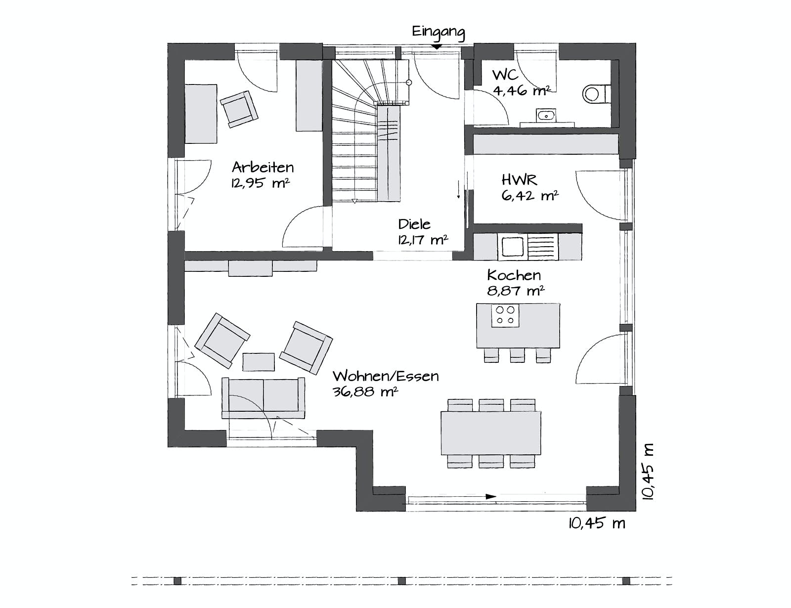 Fertighaus MAGOS 2.1570 von KAMPA Schlüsselfertig ab 666831€, Satteldach-Klassiker Grundriss 1