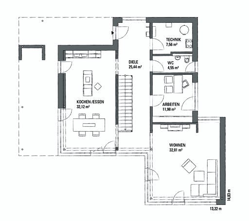 Fertighaus KUBOS 1.2200 von KAMPA Schlüsselfertig ab 952725€, Cubushaus Grundriss 1