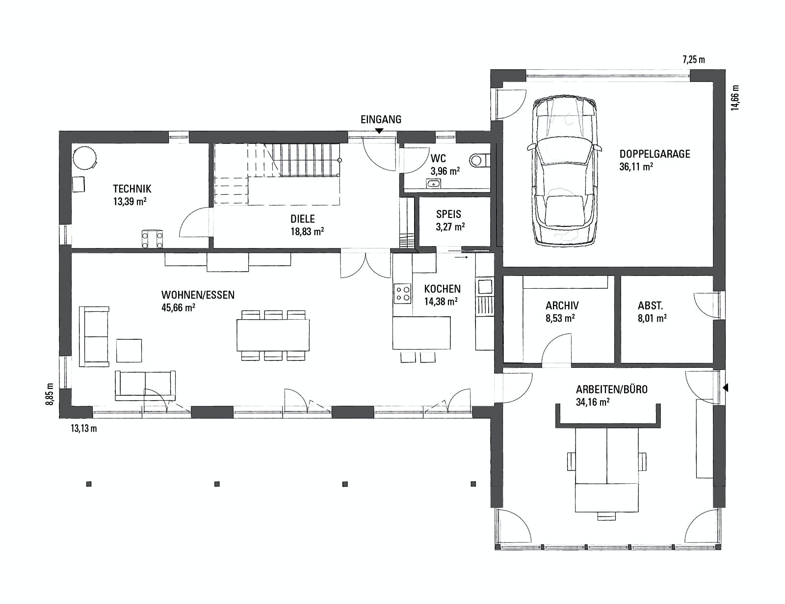 Fertighaus SETROS 2.1940 von KAMPA Schlüsselfertig ab 846031€, Stadtvilla Grundriss 1