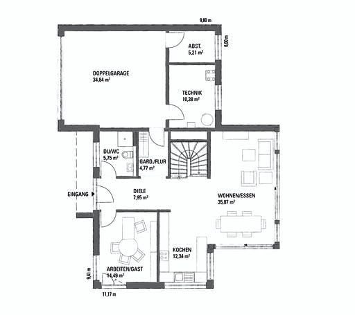 Fertighaus LANOS 2.1460 von KAMPA Schlüsselfertig ab 588800€, Satteldach-Klassiker Grundriss 1