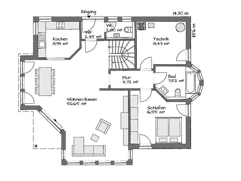Fertighaus MAGOS - MH Mannheim von KAMPA Schlüsselfertig ab 774981€, Satteldach-Klassiker Grundriss 1