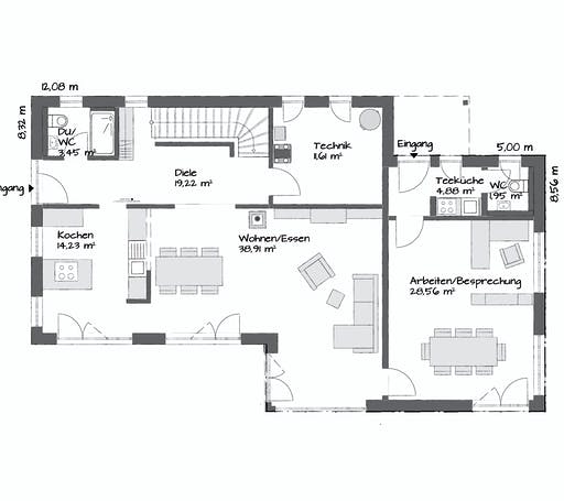Fertighaus SETROS 3.2140 von KAMPA Schlüsselfertig ab 634720€, Stadtvilla Grundriss 1