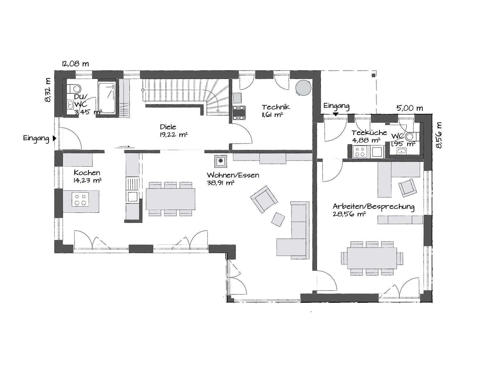 Fertighaus SETROS 3.2140 von KAMPA Schlüsselfertig ab 634720€, Stadtvilla Grundriss 1